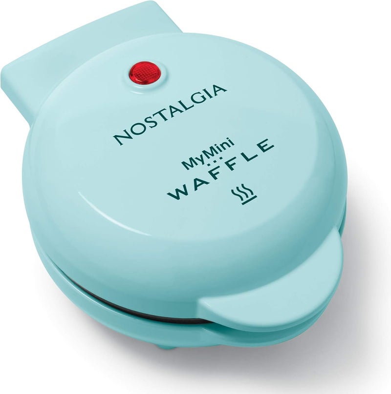 Nostalgia MyMini Personal Electric Waffle Maker, 5-Inch Cooking Surface, Waffle Iron for Hash Browns, French Toast, Grilled Cheese, Quesadilla, Brownies, Cookies, Aqua - Image 1